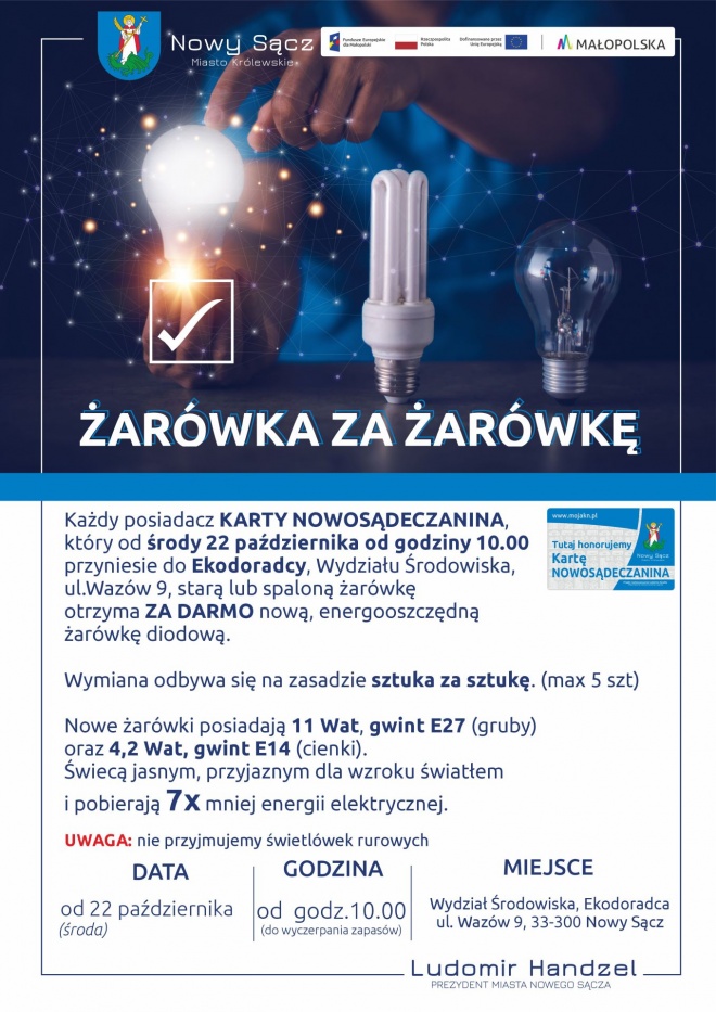 Plakat informujący o akcji "Żarówka za żarówkę"