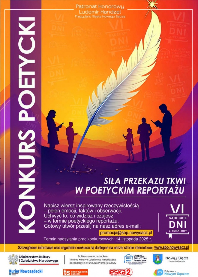 Plakat informujący o konkursie poetyckim w Sądeckiej Bibliotece Publicznej