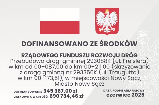 Tablica informacyjna dotycząca remontu ul. Freislera
