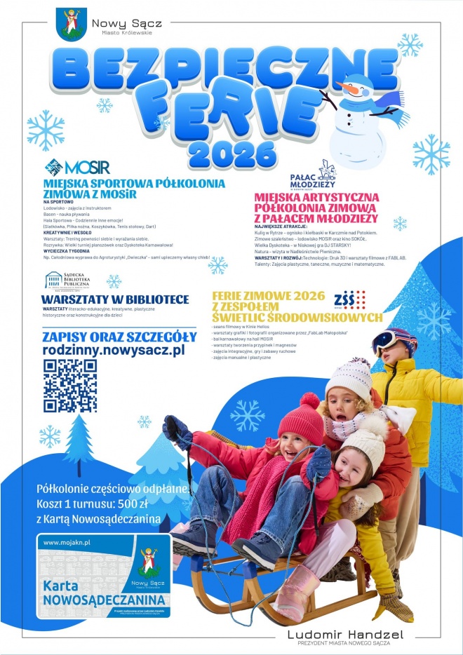 Plakat informujący o akcji "Bezpieczne ferie 2026"