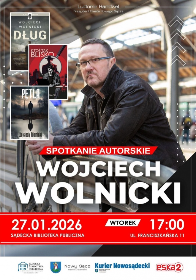 Plakat informujący i spotkaniu z Wojciechem Wolnickim w SBP