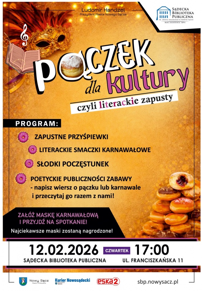 Plakat informujący o Literackich Zapustach w Sądeckiej Bibliotece Publicznej