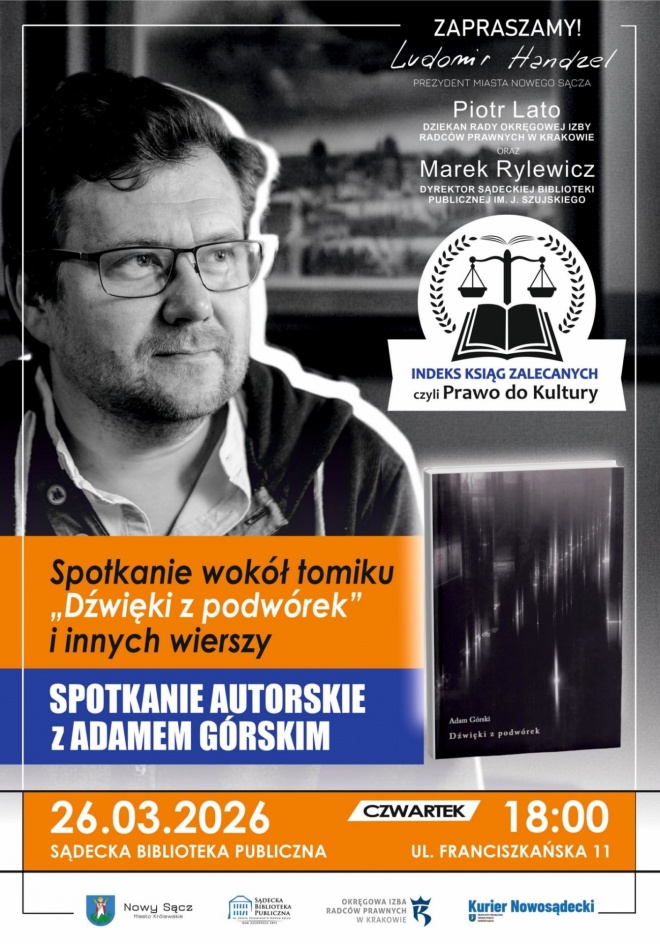 Plakat informujący o spotkaniu z Adamem Górskim