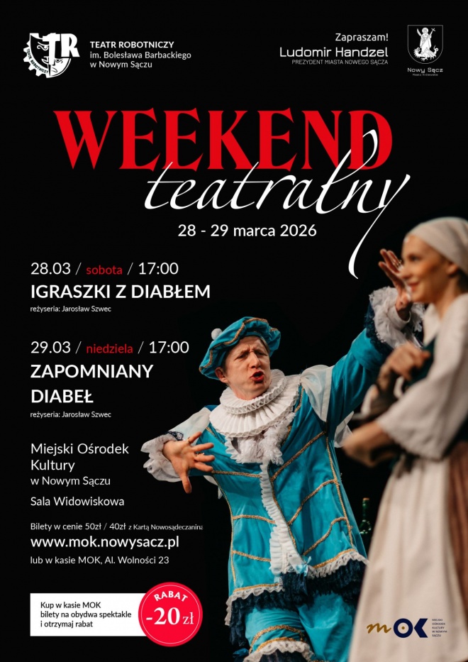 Plakat informujący o Weekendzie Teatralnym w MOK