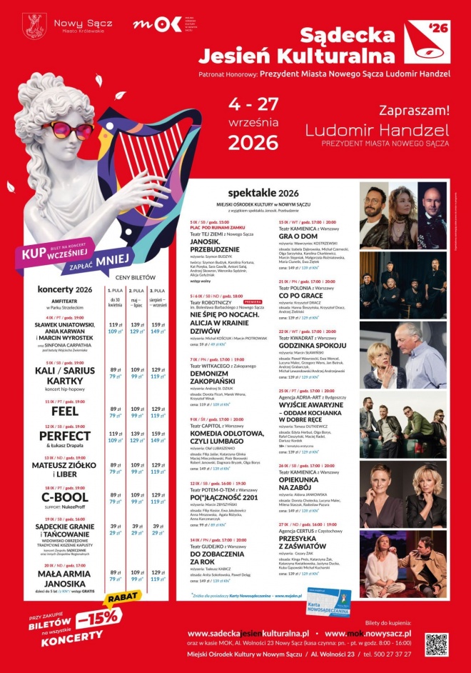 Plakat informujący o repertuarze Sądeckiej Jesieni Kulturalnej