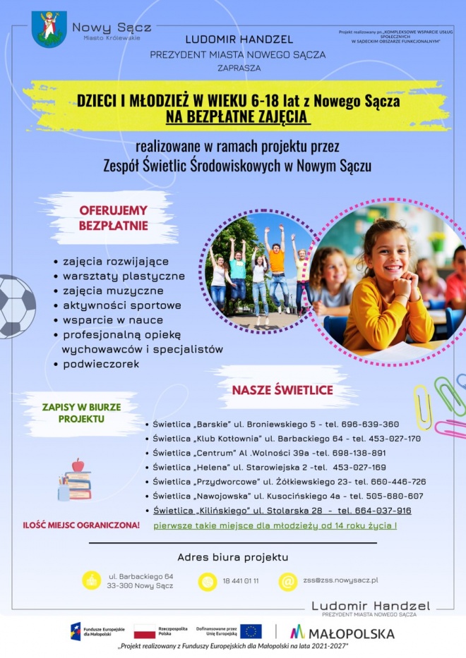 Plakat informujący o bezpłatnych zajęciach