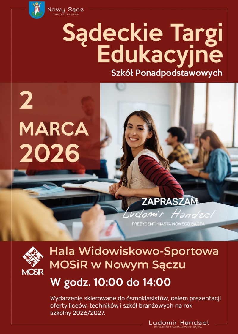 Plakat informujący o Sądeckich Targach Edukacyjnych