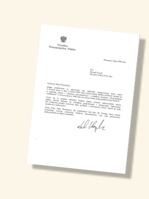 List od Prezydenta Rzeczypospolitej Polskiej Lecha Kaczyńskiego