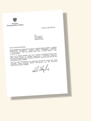 List od Prezydenta Rzeczypospolitej Polskiej Lecha Kaczyńskiego do Przewodniczącego Rady Miasta