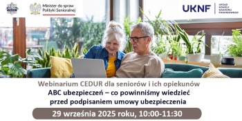 Zdjęcie do artykułu Zapraszamy do udziału w webinarium CEDUR „ABC ubezpieczeń – co powinniśmy wiedzieć przed podpisaniem umowy ubezpieczenia”.