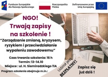 Zdjęcie do artykułu Bezpłatne szkolenie "Zarządzanie zmianą, kryzysem, ryzykiem i przeciwdziałanie wypaleniu zawodowemu".
