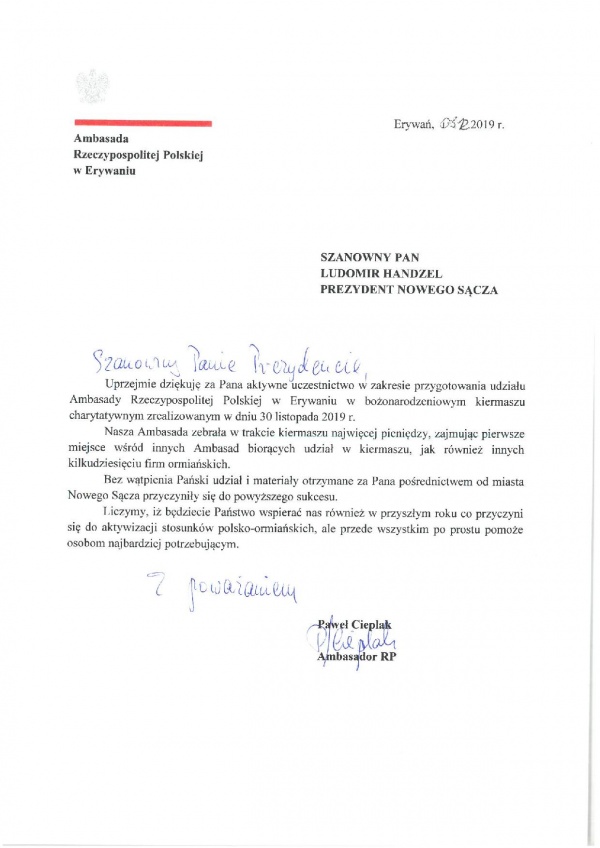 Podziękowanie dla prezydenta