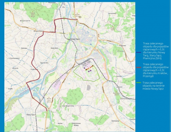 mapa objazdów -zamknięcie ul. 29 Listopada