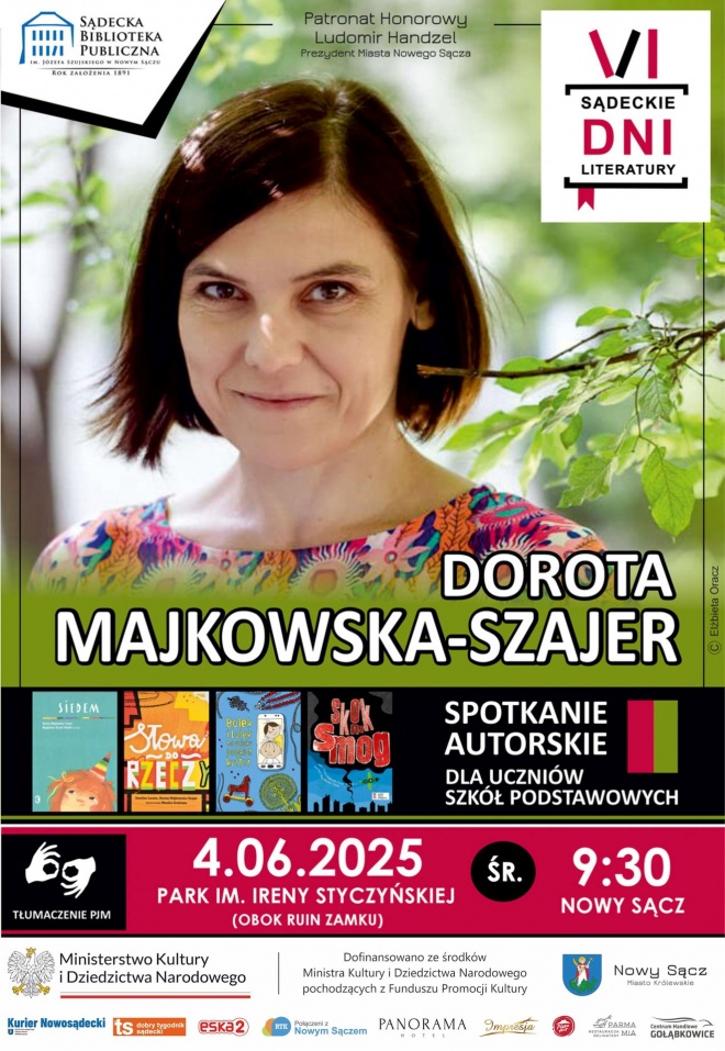 Plakat informujący o spotkaniu z Dorotą Majkowską - Szajer