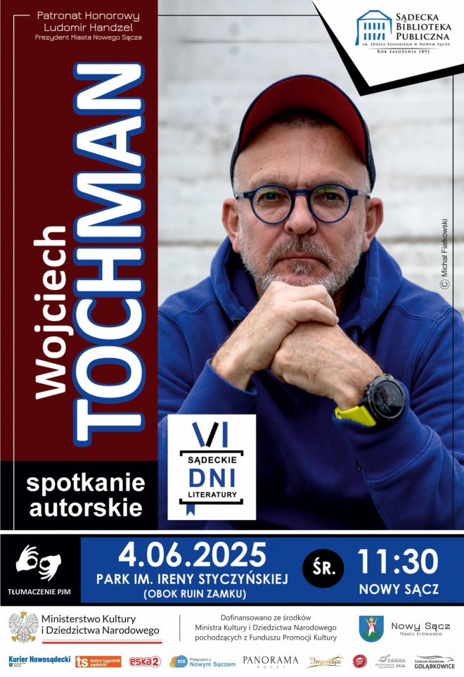 Plakat informujący o spotkaniu z Wojciechem Tochmanem