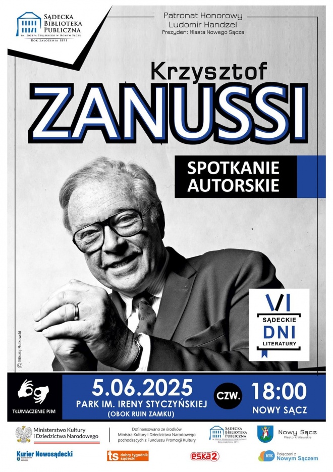 Plakat informujący o spotkaniu z Krzysztofem Zanussim