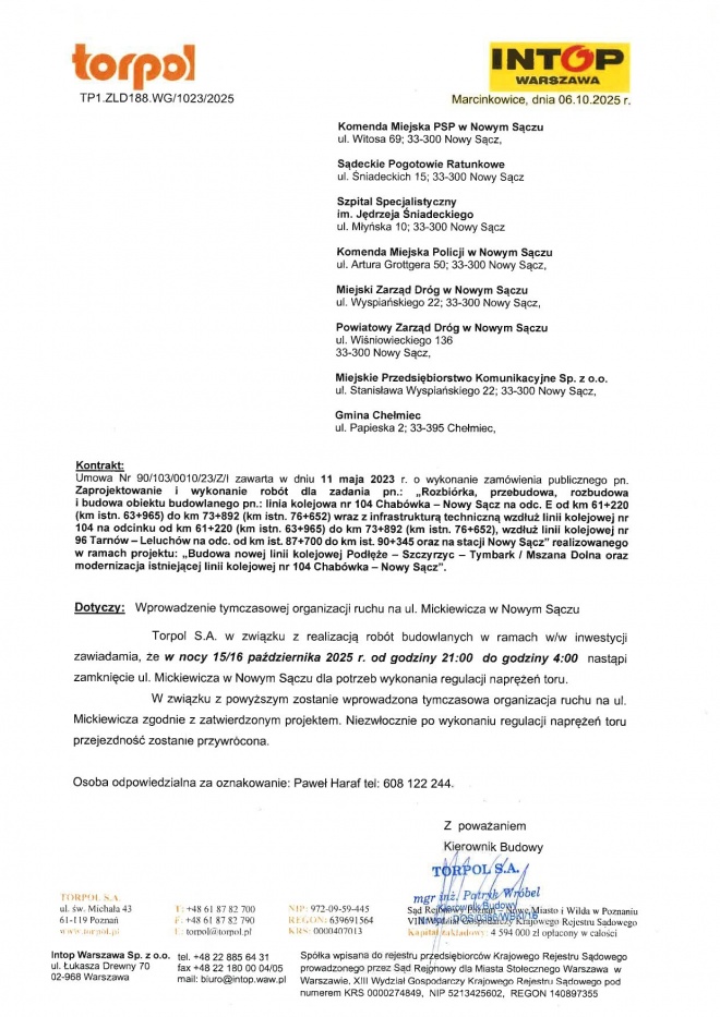 Oświadczenie firmy Torpol