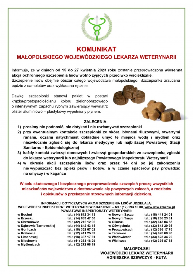 Plakat informujący o akcji szczepienia lisów