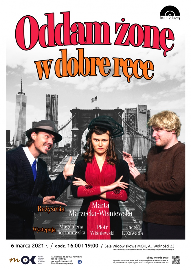 Plakat teatru żelazny oddam żonę w dobre ręce