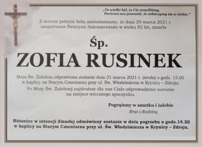 Klepsydra Zmarłej Zofii Rusinek