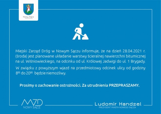 Grafika na temat utrudnień na ul. Wiśniowieckiego. 