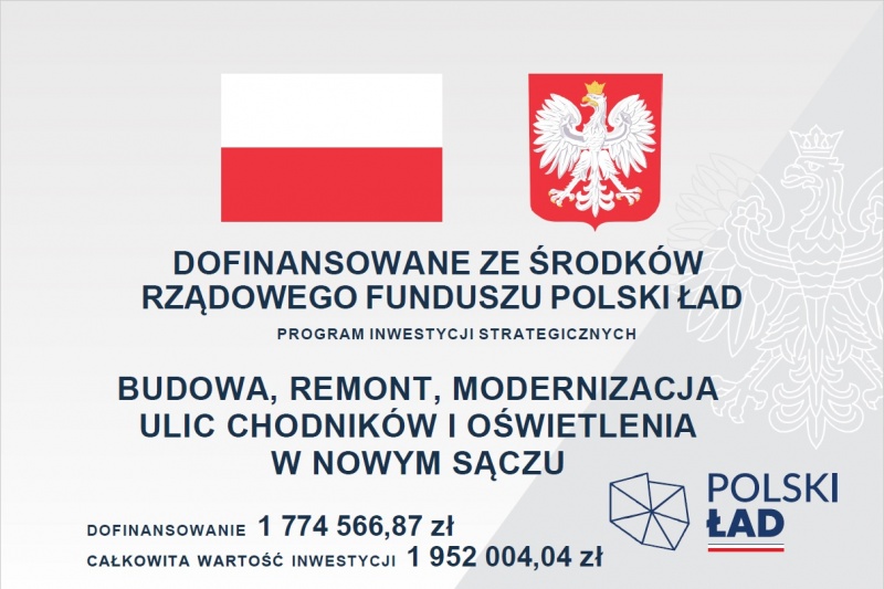 Tablica informująca o dofinansowaniu modernizacji ul. Jamnickiej z programu Polski Ład
