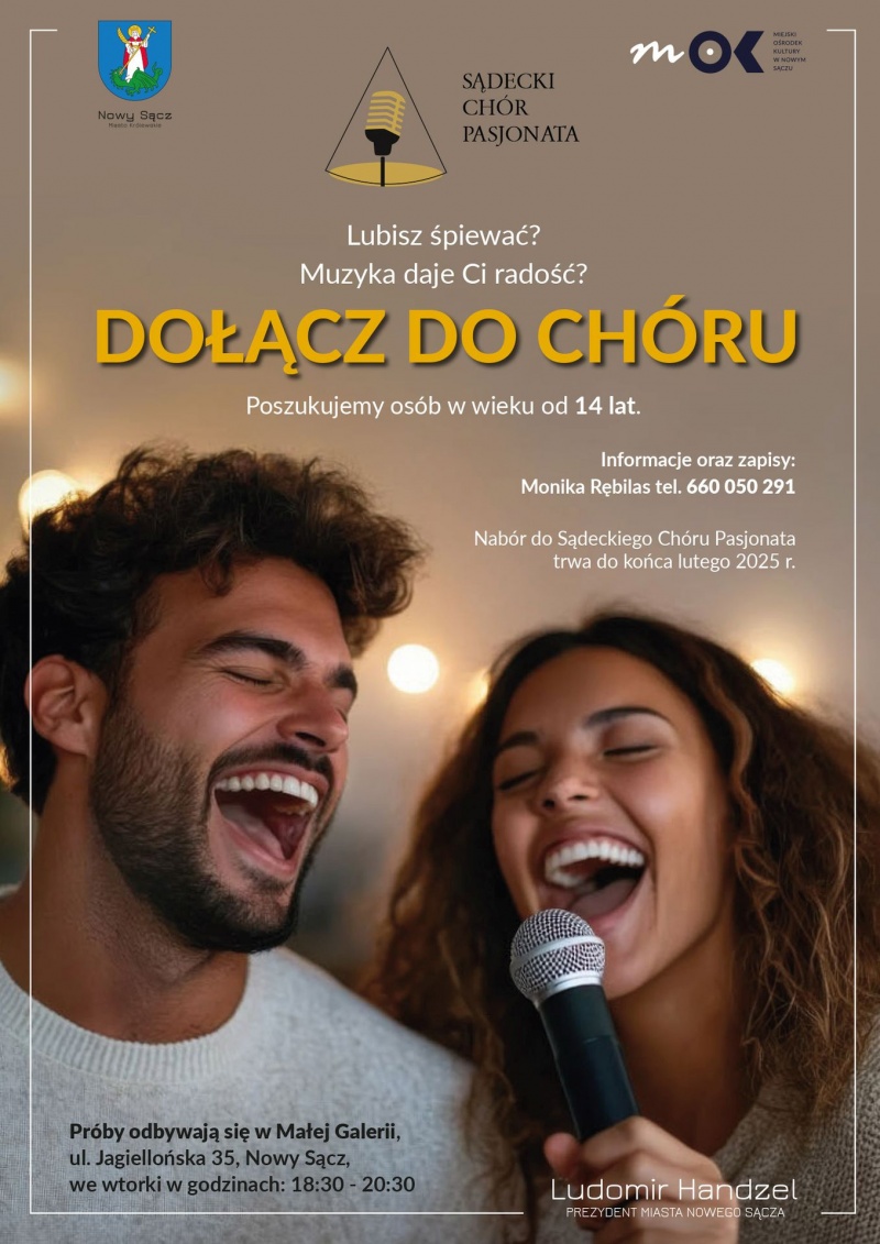 Plakat informujący o naborze do chóru Pasjonata