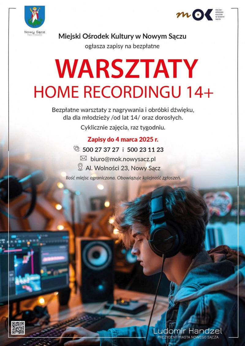 Plakat informujący o zajęciach z home recordingu