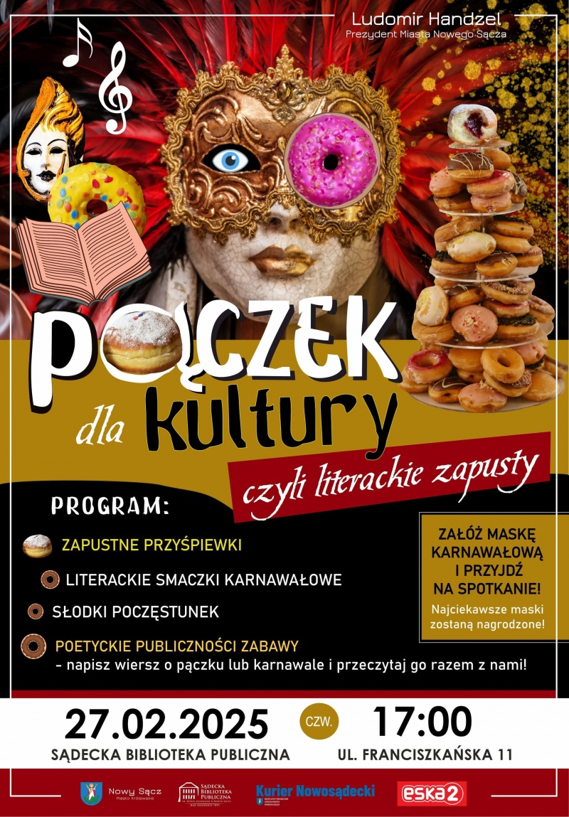 Plakat informujący o Literackich Zapustach w Sądeckiej Bibliotece Publicznej