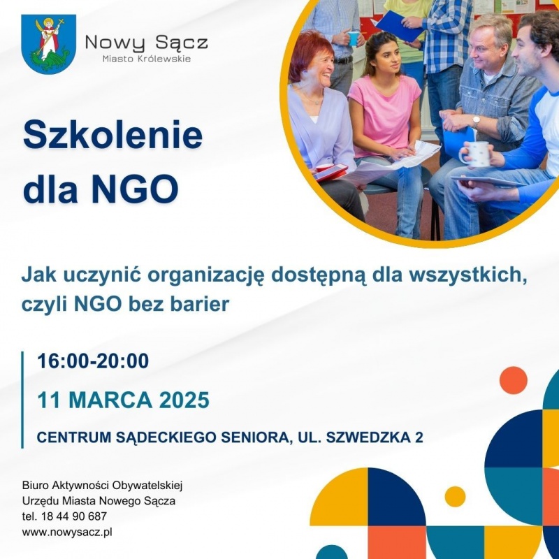 Plakat informujący o szkoleniu dla organizacji pozarządowych