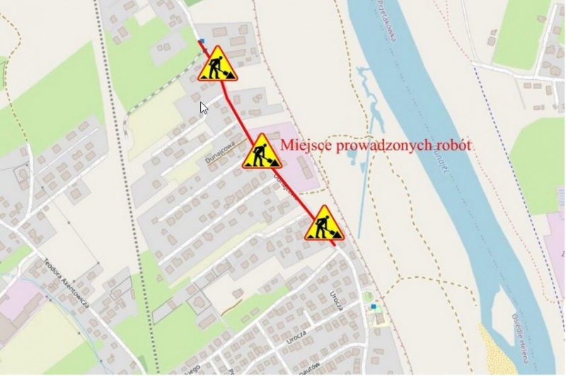 Mapka przedstawiająca zakres prac remontowych na ul. Halnej