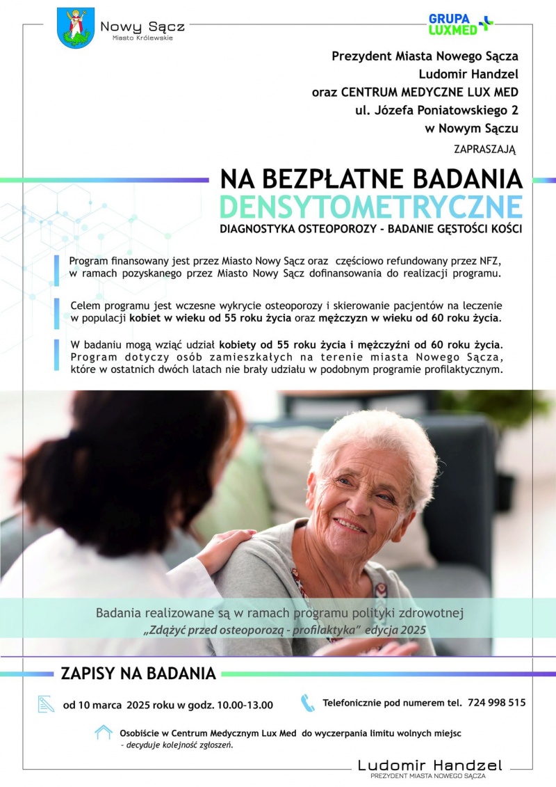 Plakat informujący o badaniach w ramach profilaktyki osteoporozy