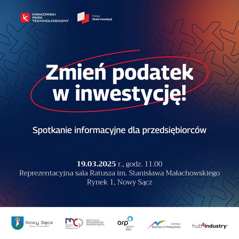 Plakat informujący o spotkaniu informacyjnym dla przedsiębiorców