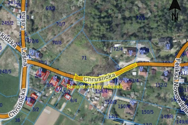 Mapka przedstawiająca remontowany odcinek ul. Chruślickiej 