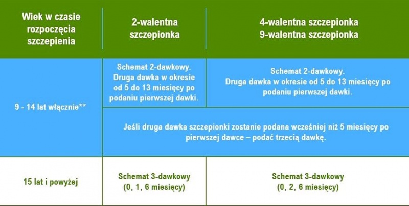 Tabelka informująca o schemacie szczepień 