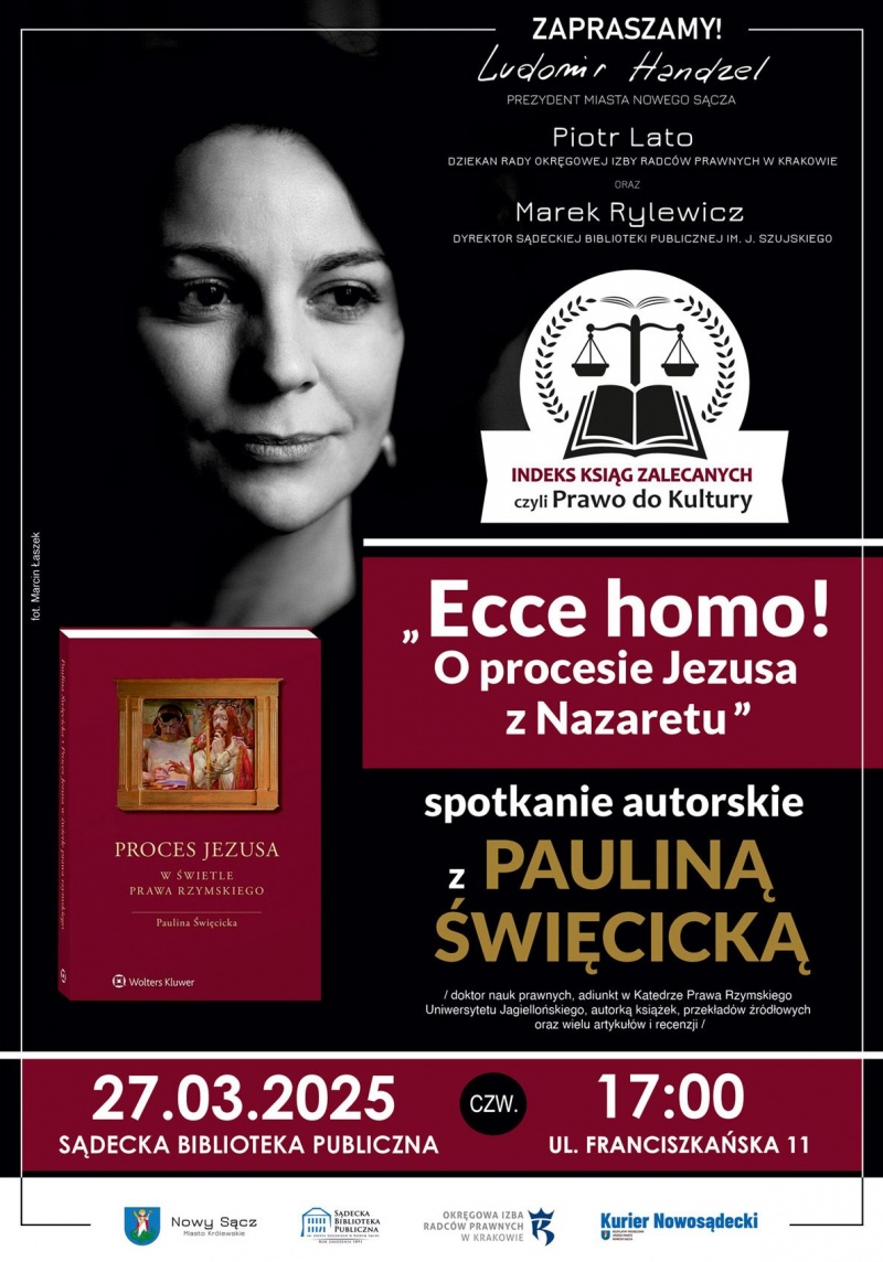 Plakat informujący o spotkaniu w Sądeckiej Bibliotece Publicznej