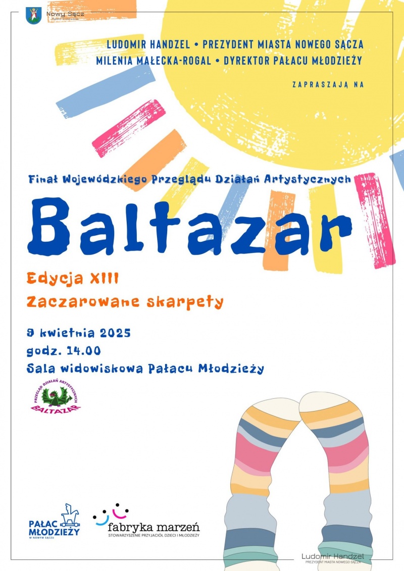 Plakat informujący o Wojewódzkim Przeglądzie Działań Artystycznych BALTAZAR