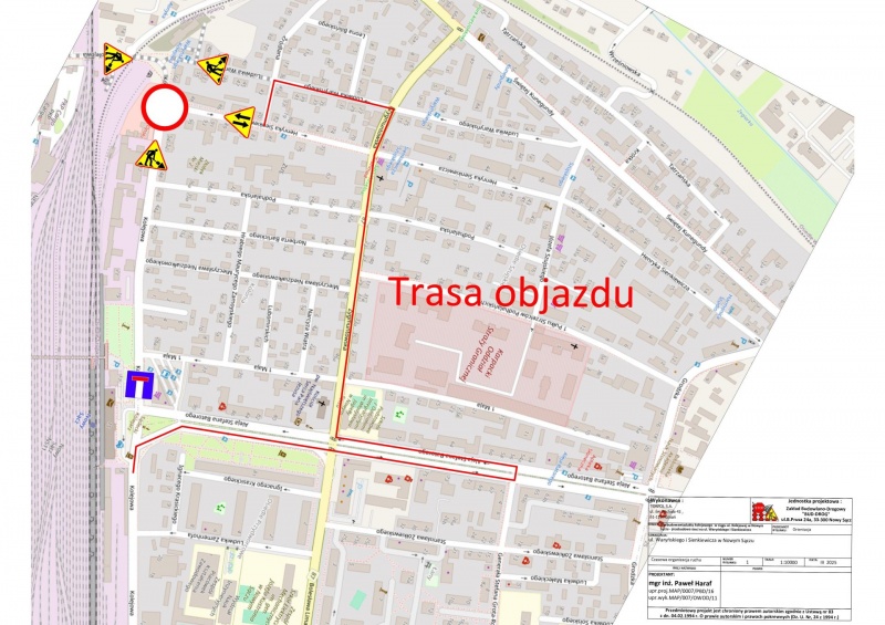 Mapka objazdów związana z zamknięciem skrzyżowania ulic Kolejowej i Sienkiewicza