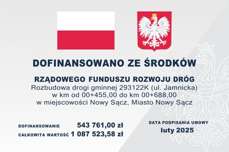 Tablica informująca o dofinansowaniu na remont ul. Jamnickiej
