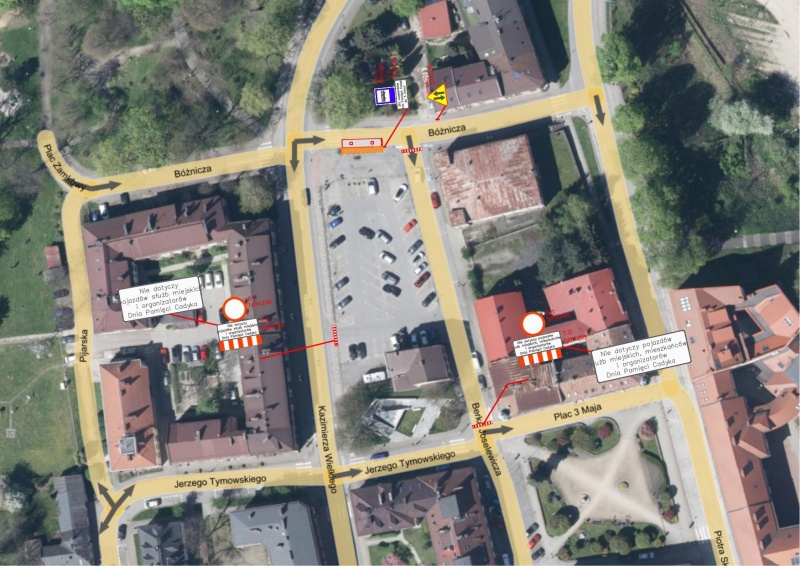 Mapka przedstawiająca organizację ruchu na parkingu