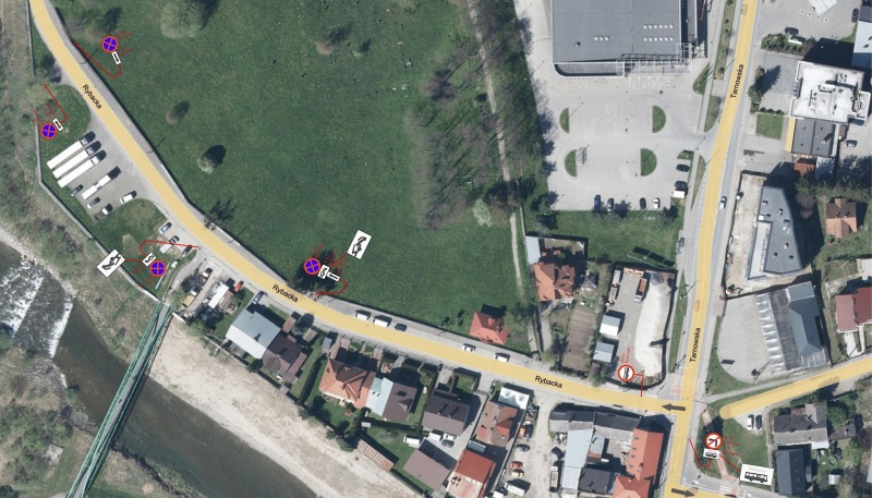 Mapka przedstawiająca utrudnienia w ruchu w okolicy parkingu