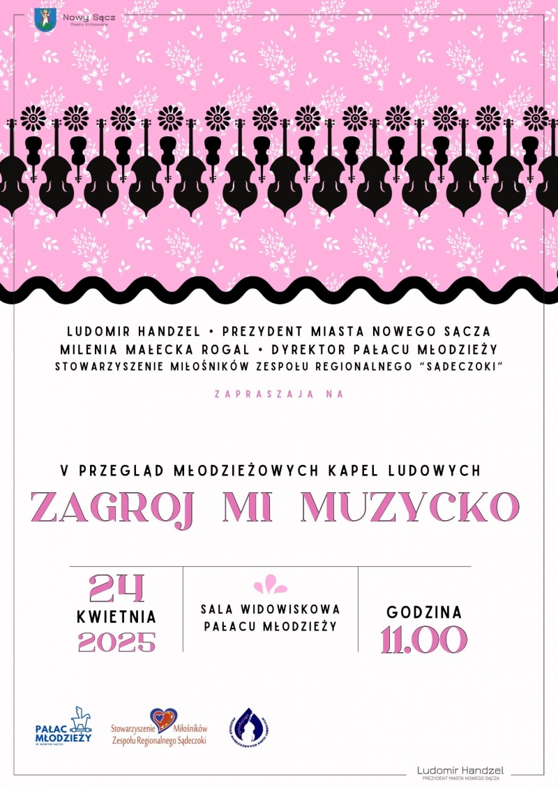 Plakat informujący o V Przeglądzie Młodzieżowych Kapel Ludowych