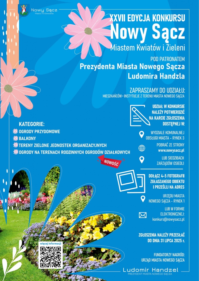 Plakat informujący o 27. edycji konkursu "Nowy Sącz Miastem Kwiatów i Zieleni Plakat informujący o 27. edycji konkursu "Nowy Sącz Miastem Kwiatów i Zieleni"