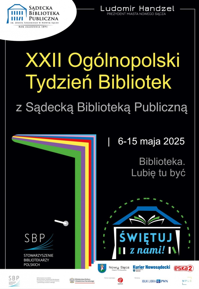 Plakat informujący o programie Ogólnopolskiego Tygodnia Bibliotek