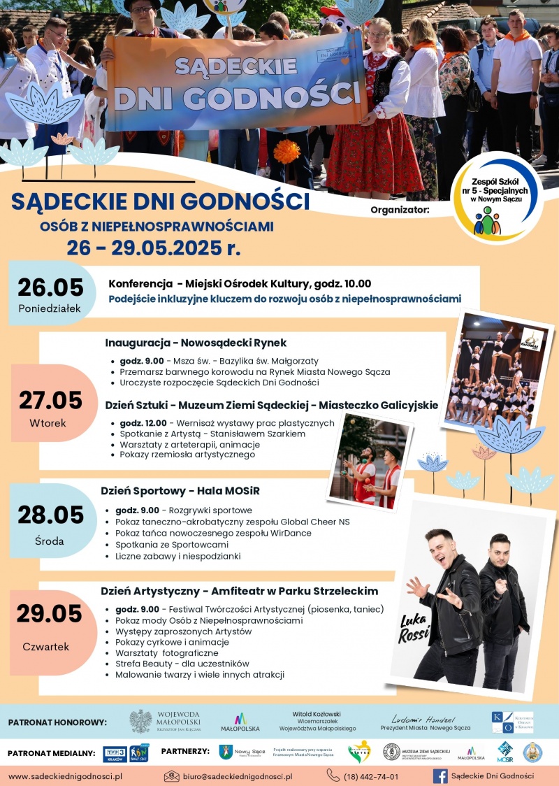 Plakat z programem 3. edycji Sądeckich Dni Godności Osób Niepełnosprawnych