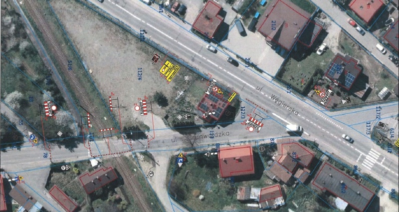 Mapka przedstawiająca objazd związany z remontem przejazdu kolejowego w ciągu ul. Grunwaldzkiej
