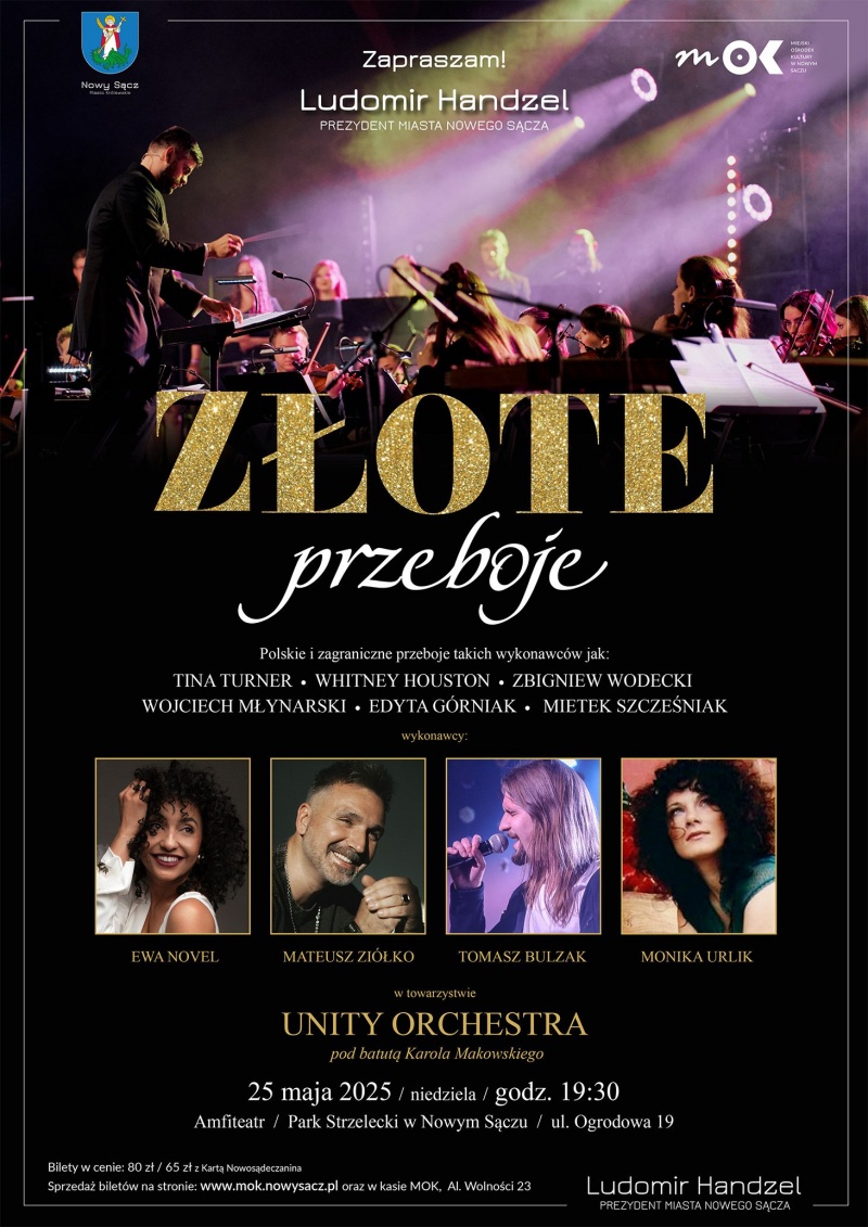 Plakat informujący o koncercie pt. "Złote przeboje" w MOK