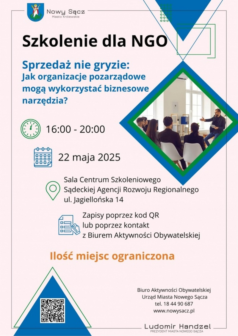 Plakat informujący o szkoleniu dla organizacji pozarządowych