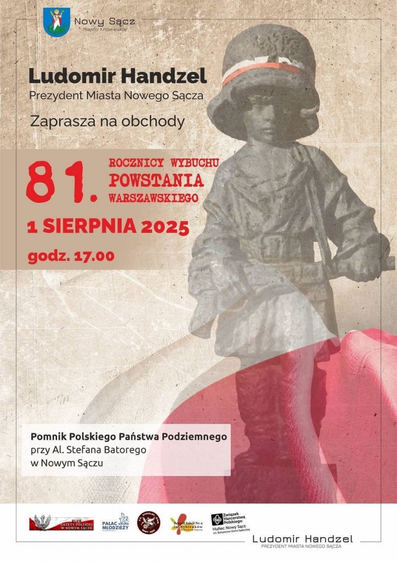 Plakat informujący o obchodach 81. rocznicy Powstania Warszawskiego