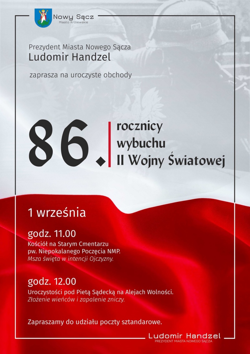 Plakat informujący o uroczystościach związanych z 86. rocznicą wybuchu II wojny św.